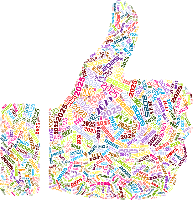 pouce d'un like composé de 2025 en couleurs