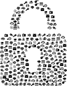 Image représentant un cadenas composé de symboles liés à l'informatique et le web